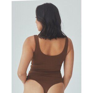 Klassy Network Womens Padded Ribbed Bodysuit Bamboo & Cotton Blend Brown XL